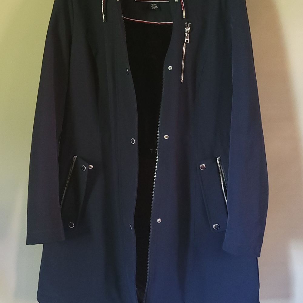 Tommy Hilfiger Navy Trench Coat with Silver Accents